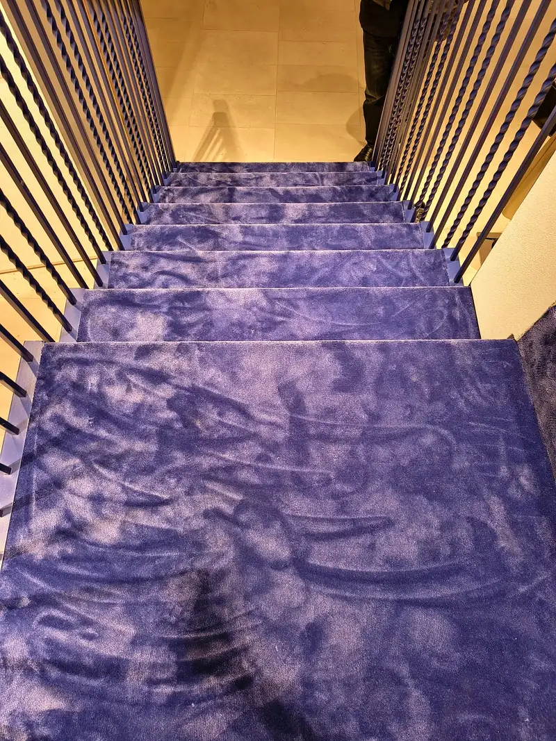 Scala rivestita in moquette blu